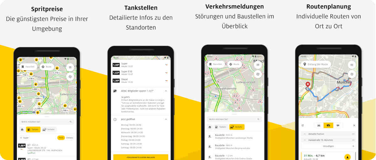 Abbildung der Nutzeroberfläche der ADAC Spritpreise App.