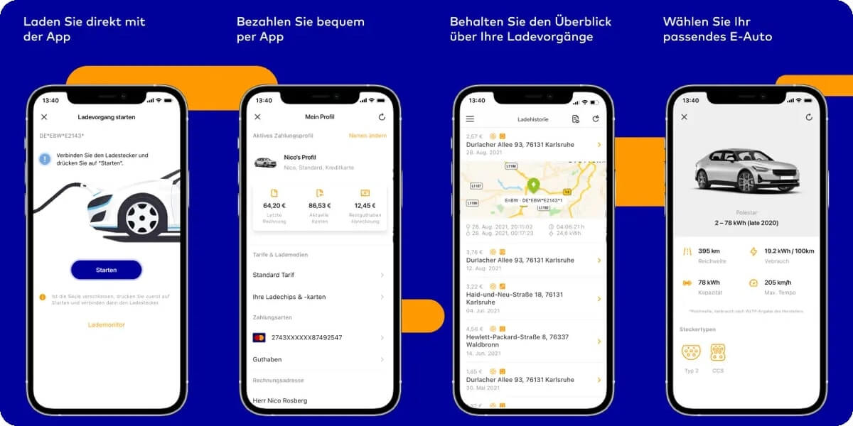 EnBW-mobility+ bietet zahlreiche Funktionen für E-Auto-Fahrer.