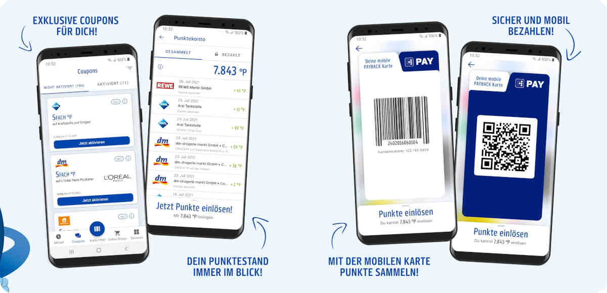 Abbildung der Nutzeroberfläche der Payback App.