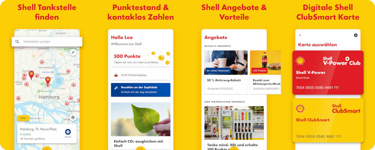 Abbildung der Nutzeroberfläche der Shell Tankapp.