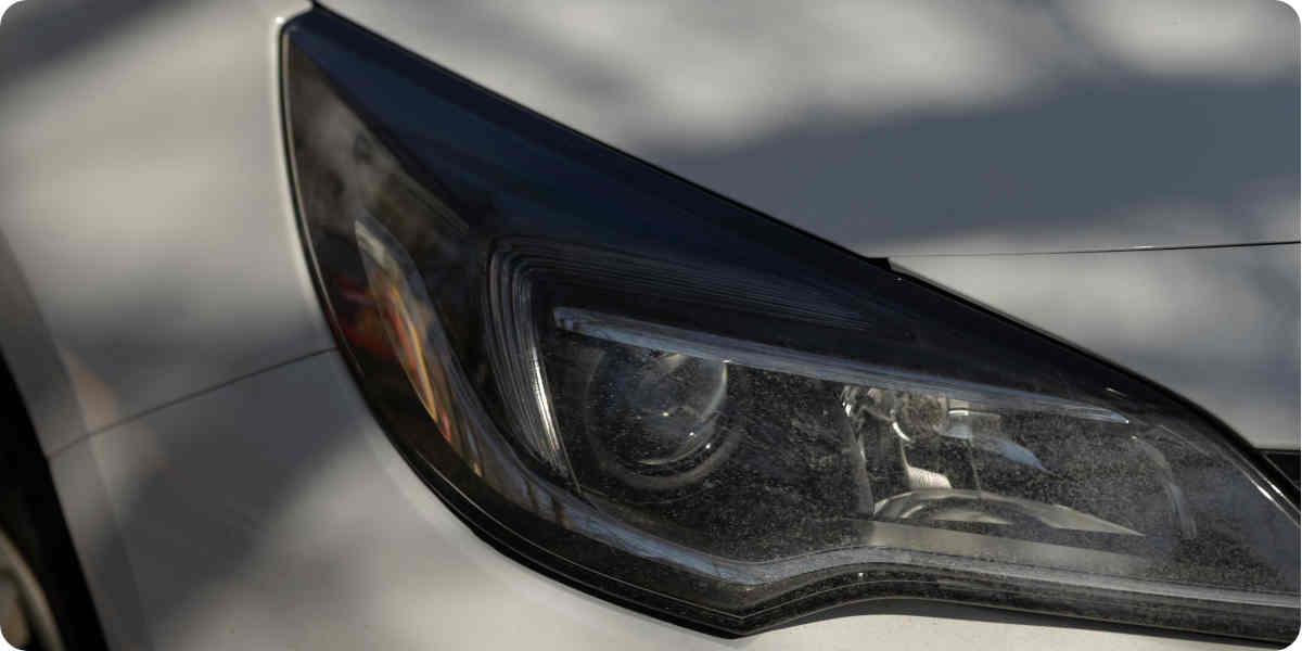 Fotografie von einem tr&uuml;ben Autoscheinwerfer.