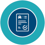 Illustration von Fahrzeugdokumenten auf blauen Hintergrund.