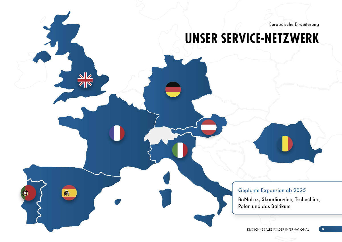 Map of Europe with the Kroschke service network.