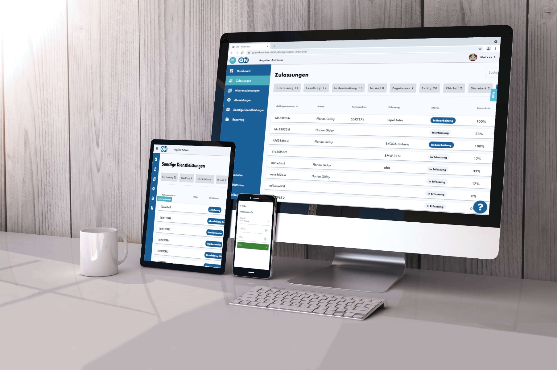 Ein Tablet mit der Vorschau vom ON Kundenportal von Kroschke.