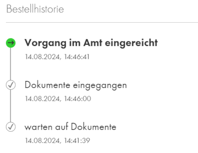 Ein Screenshot von einer Status&uuml;bersicht zu einem Auftrag im Kundenkonto.
